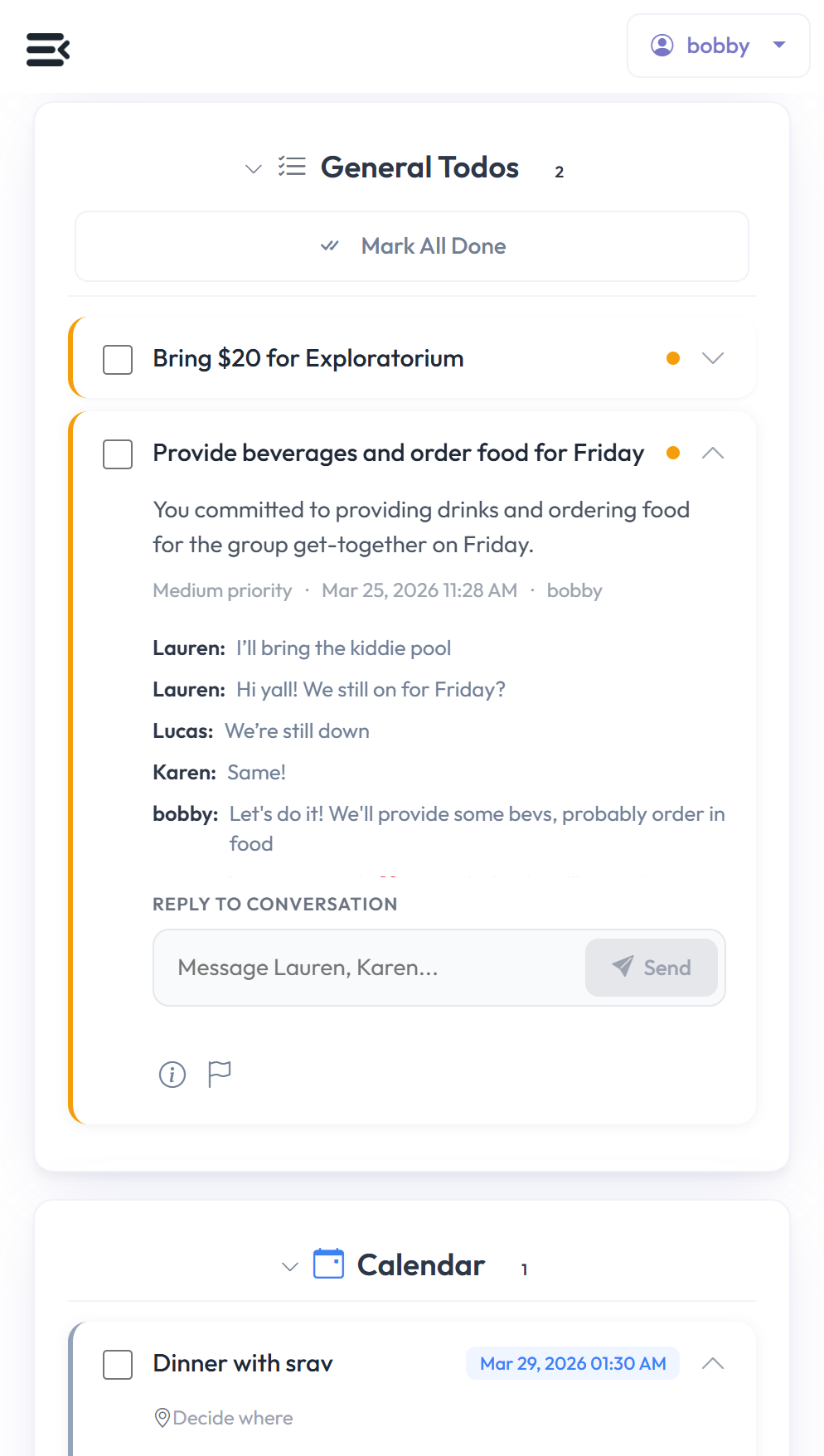 Todos and calendar in the Ambient app